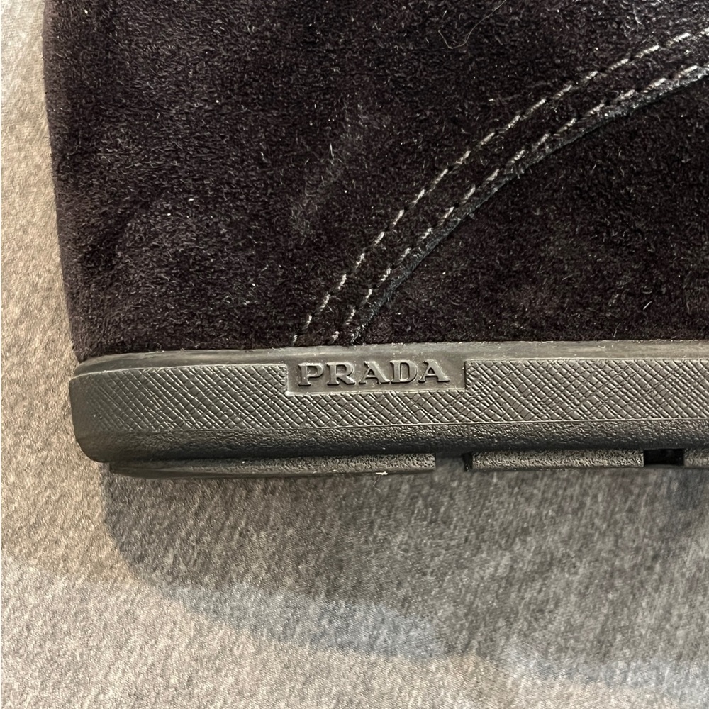 PRADA Half Boot Wedge Lace Booties 3TZ037 Black Suede IT 40.5 US 10-10.5 Shoes - Picture 11 of 11